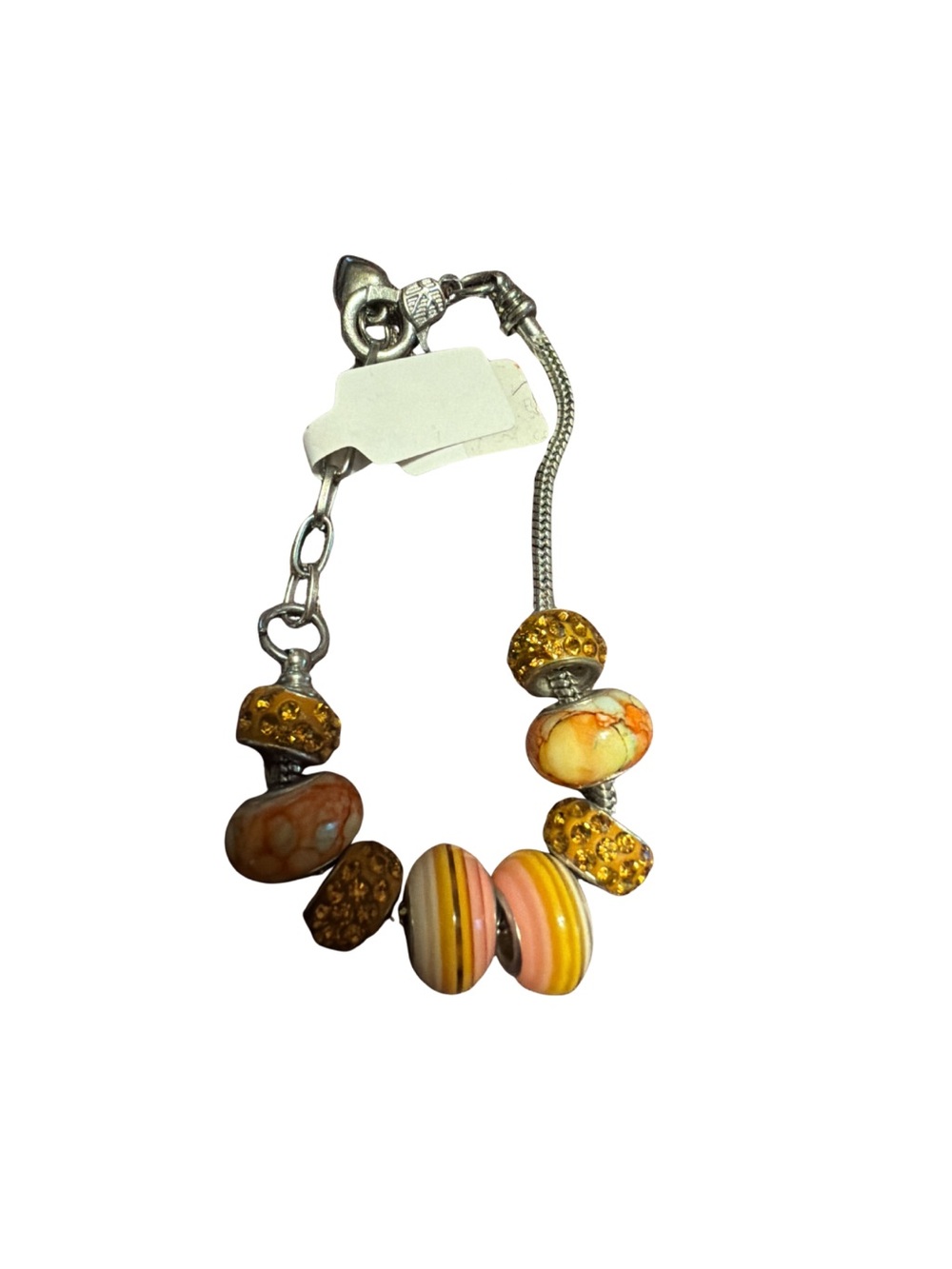 Yellow and Orange Glass Bead Charm Bracelet - Women Jewelry